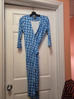 Lesley Evers Blue Patterned Wrap Dress